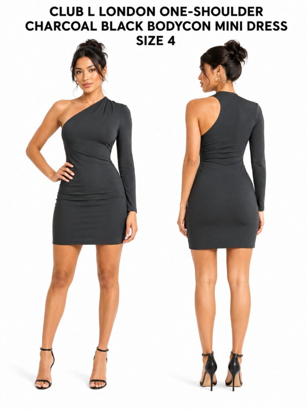 Club L London Charcoal Black One-Shoulder Bodycon Mini Dress Size 4